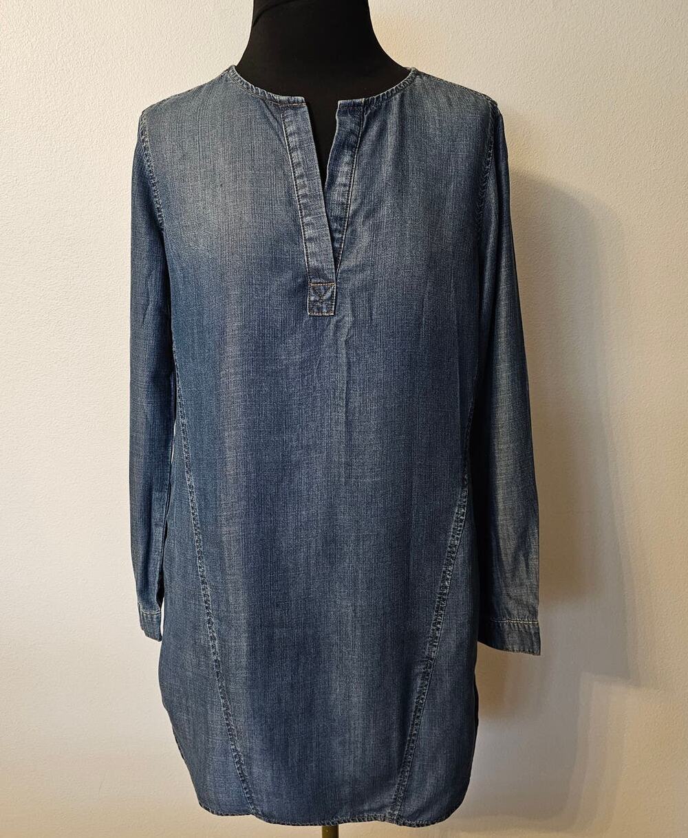 New Cloth & Stone Anthropologie Blue Denim Chambray Tencel Mini Tunic Dress XS